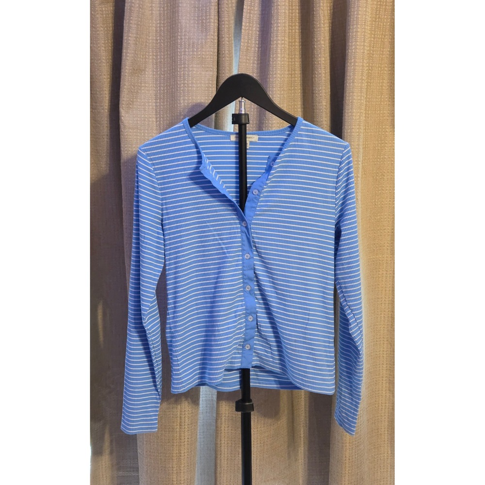 Free Assembly Blue White Striped Button Front Cardigan Women's Size Medium
